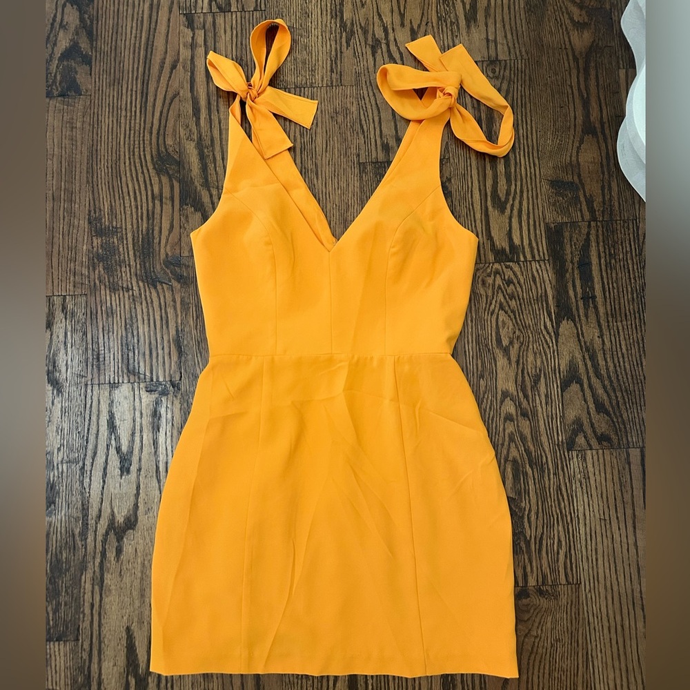 Amanda Uprichard Bright Orange Tie-Shoulder Mini Dress